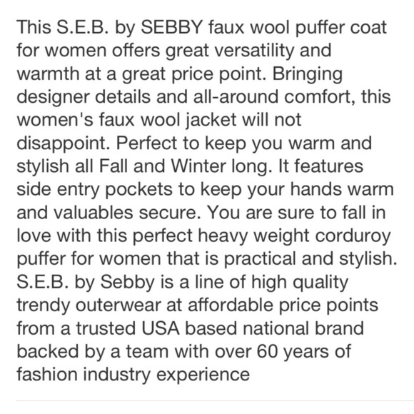 Women's Faux Wool Puffer Jacket - S.E. B.
By SEBBY White-Wn X-Large - Picture 8 of 11